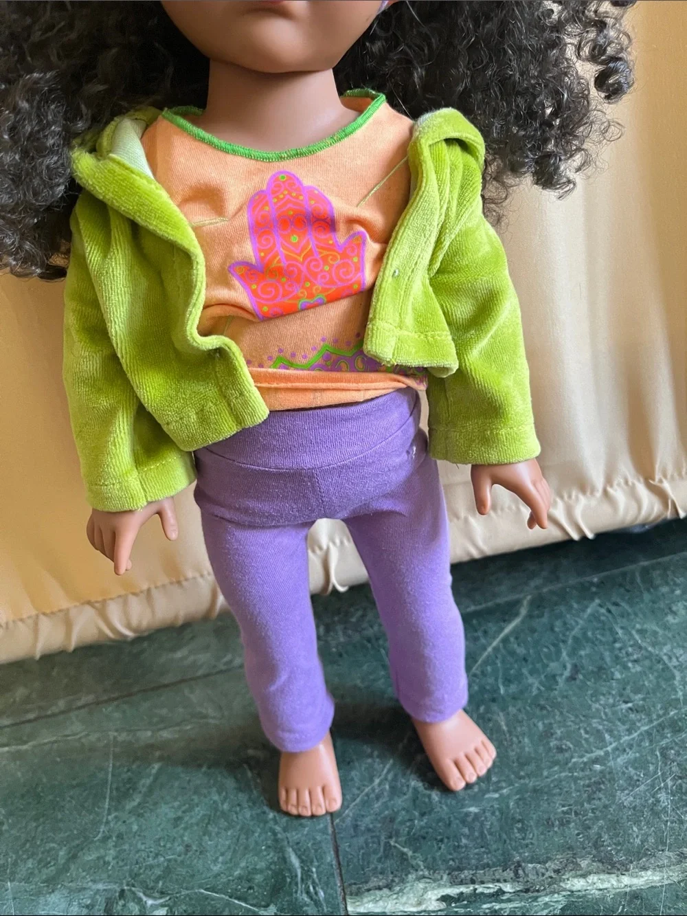 Green & Purple Doll Outfit with Orange Top for Kids